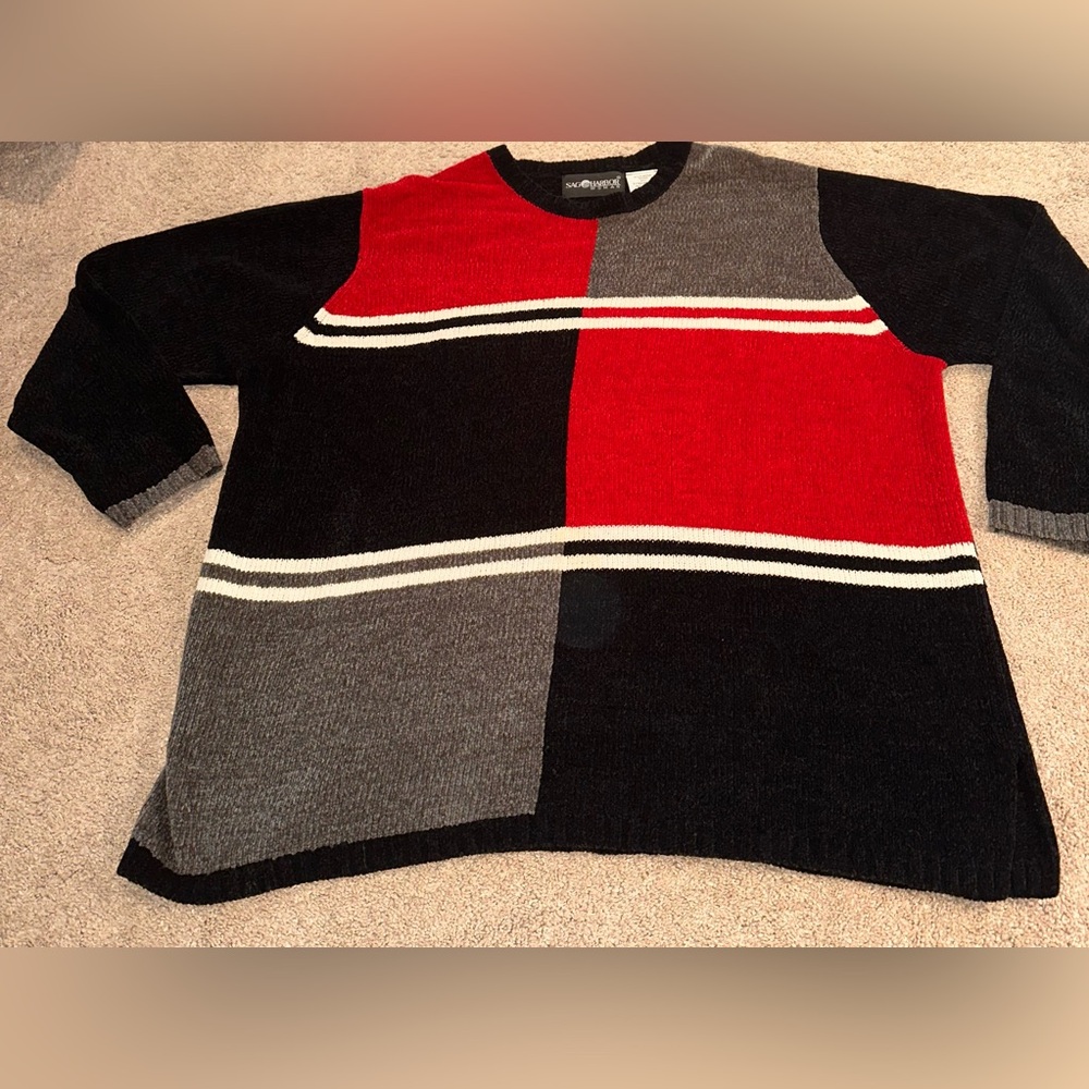Sag Harbor Red, Black, and Gray Crewneck Sweater. Size 2X